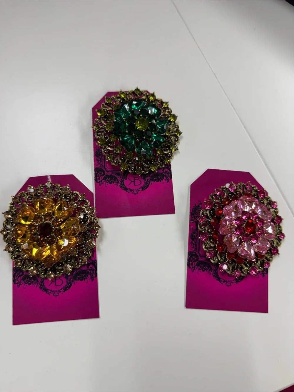 New 3PC Crystal Floral Brooch - Pink, Green, Yellow Options